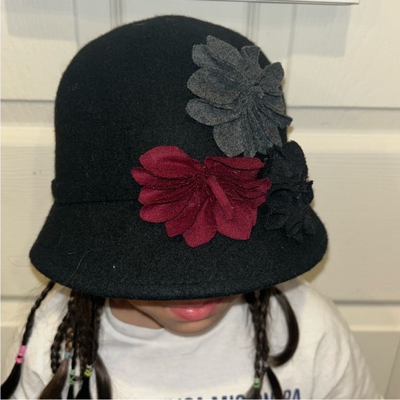 Accessories - Black Cloche Hat with Floral Accents
